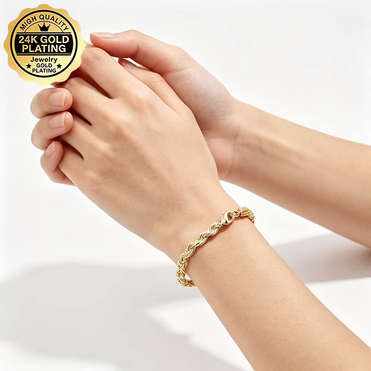 24K Gold-Plated Twisted Rope Braid Bracelet, Unisex